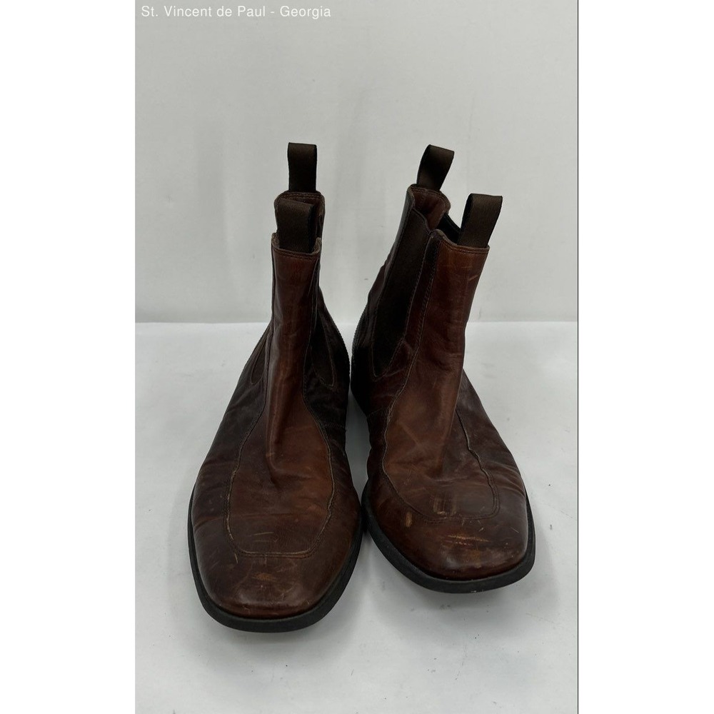 Hugo Boss Brown Leather‎ Handcrafted Italian Made Chelsea Slip-On Boot Men 8